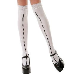 White with Black Hearts Thigh High Costume Tights