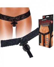 Crotchless Vibrating Thong Beads Black S/M