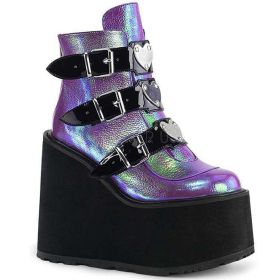 Women Ankle Boots Gothic Platform Punk Winter Martin Black High Heels Demonias Sexy Ladies Shoes Plus Size965 (Color: Purple, size: 37.0)